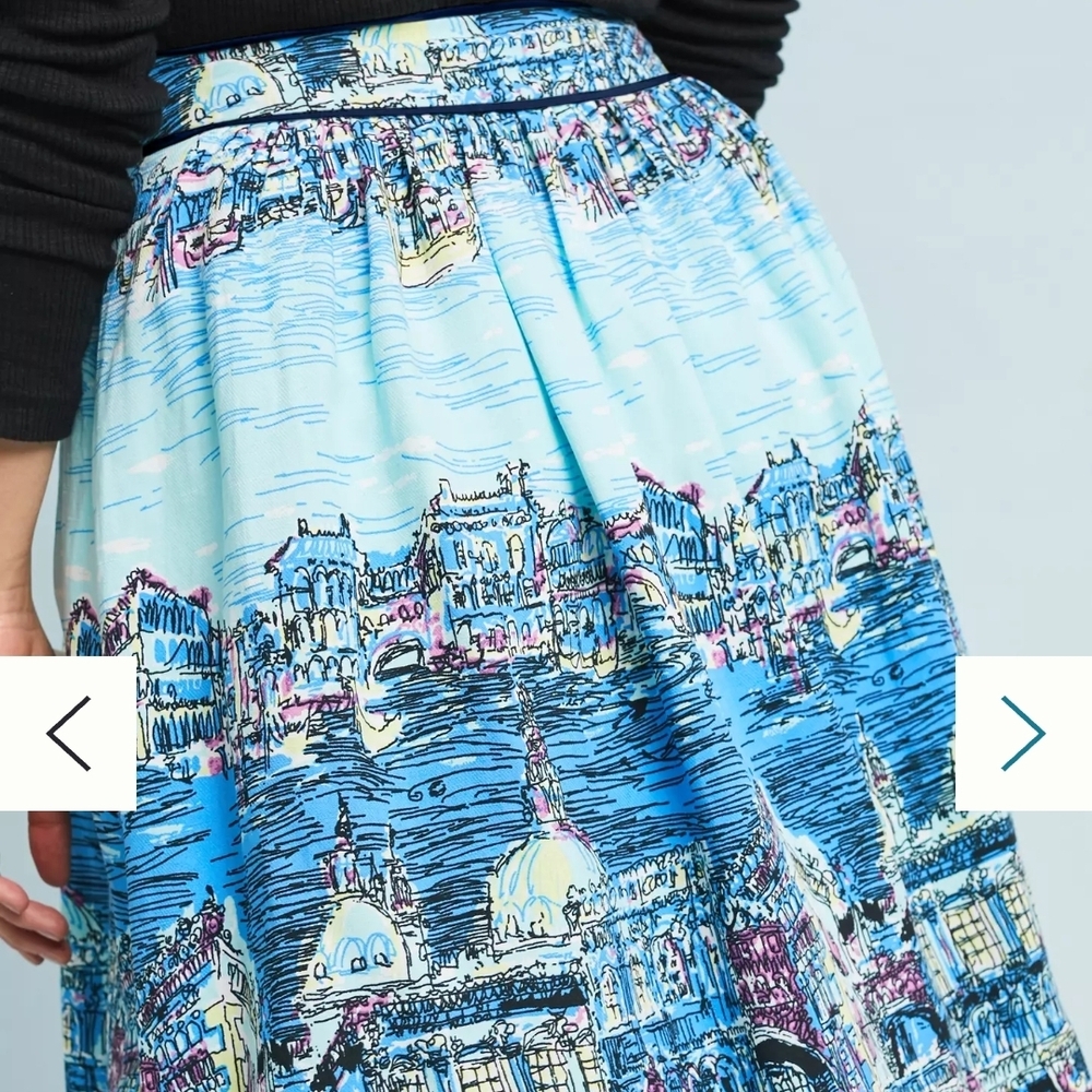 Anthropologie Blue Scenic Print Circle Skirt
